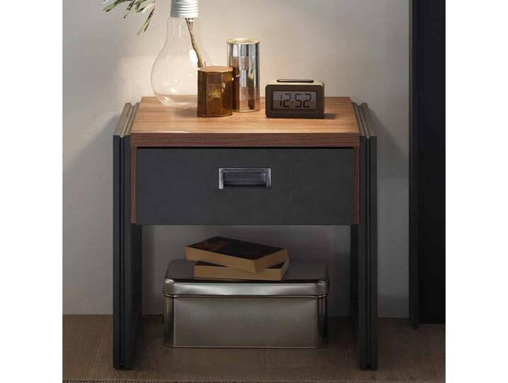 Nachtkonsole in Eiche dunkel Schiefer Grau Loft Design von Pharao24.de