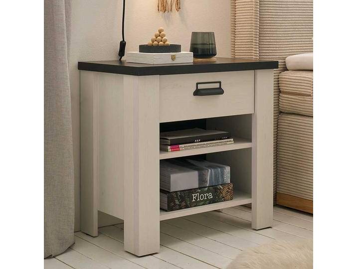 Nachttisch Kommode Landhaus in Pinie Weiß und Anthrazit 60 cm breit Nachttisch Kommode Landhaus in Pinie Weiß und Anthrazit 60 cm breit von Pharao24.de