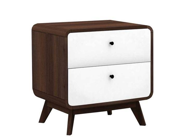 Nachttisch Kommode in Walnussfarben und Weiß Vierfußgestell Nachttisch Kommode in Walnussfarben und Weiß Vierfußgestell von Pharao24.de