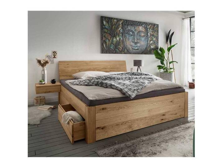Naturholzbetten Schubkastenbetten in Wildeichefarben in modernem Design (dreiteilig) von Pharao24.de