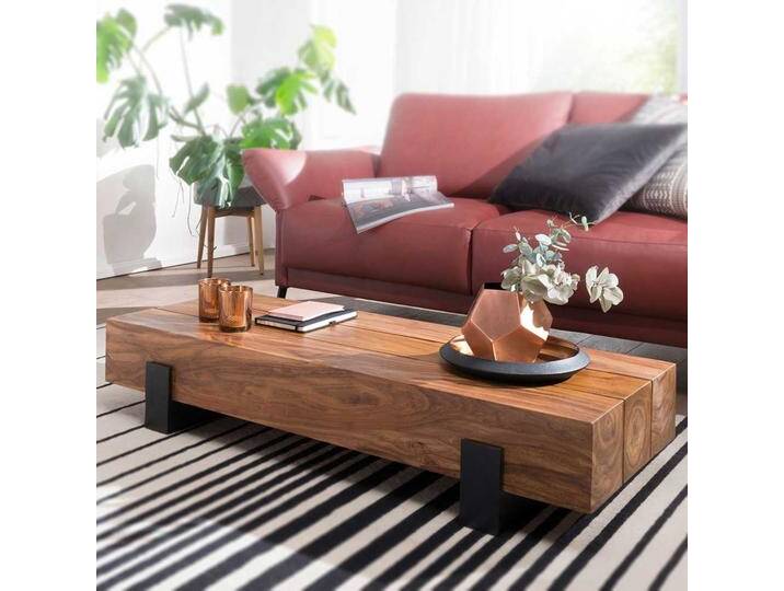 Niedriger Wohnzimmertisch aus Sheesham Massivholz Eisen von Pharao24.de