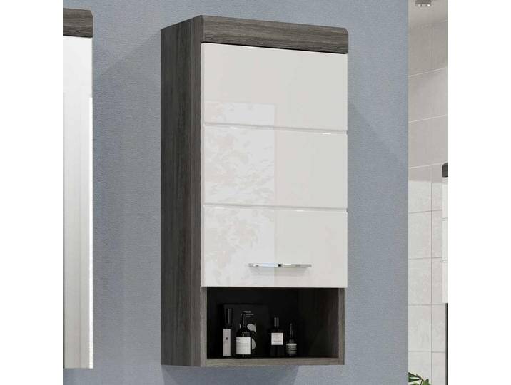 Oberschrank in Weiß und Holzoptik Rauchgrau 79 cm hoch von Pharao24.de