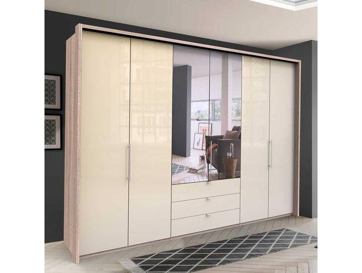 Panorama Falttüren Schrank mit Spiegel und Schubladen glasbeschichtet von Pharao24.de
