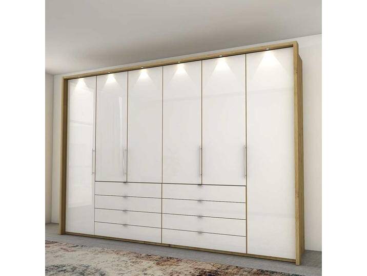 Panorama Schlafzimmerschrank in Weiß und Eiche Bianco glasbeschichtet von Pharao24.de