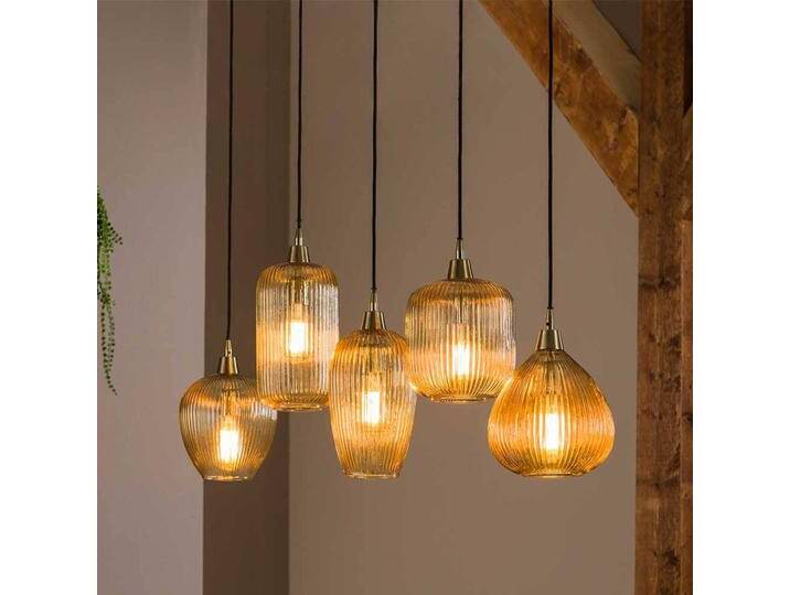 Pendelleuchte 5-flammig Glas Lampenschirme Braun von Pharao24.de