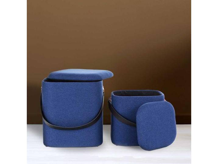 Polsterhocker Set in Blau Webstoff Truhe (zweiteilig) von Pharao24.de
