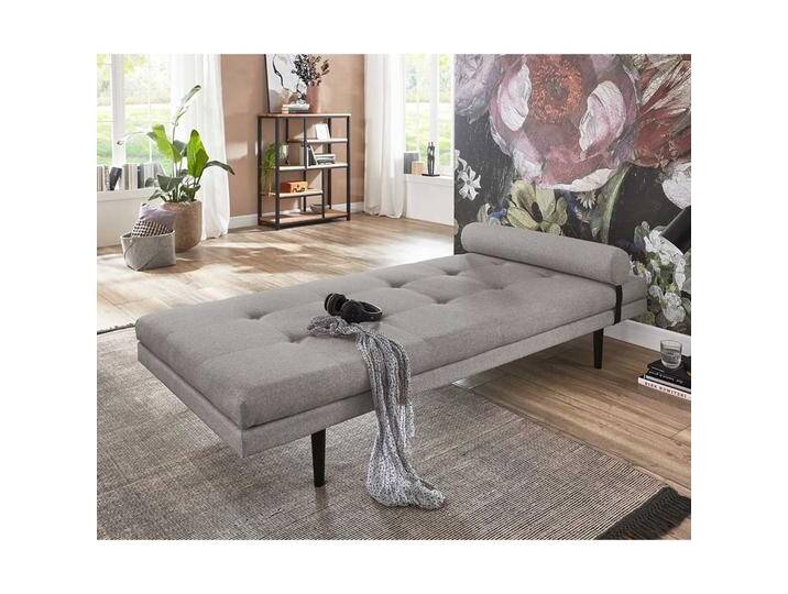 Polsterliege Grau mit Nackenrolle in modernem Design 200 cm tief von Pharao24.de