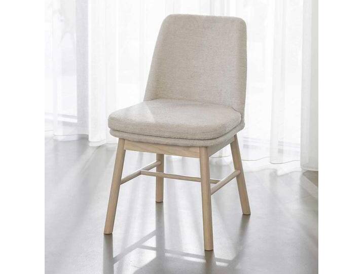 Polsterstühle aus Eiche Massivholz White Wash Webstoff in Cremeweiß (2er Set) von Pharao24.de