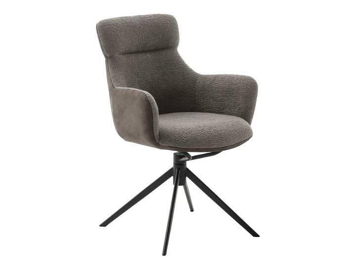 Polsterstuhl Esszimmer, Braun & Schwarz, 62x62x90 cm, Webstoff & Boucle & Metall, Drehbar & Armlehne, Modern von Pharao24.de
