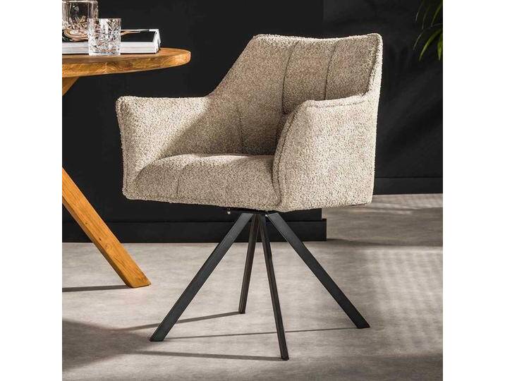 Polsterstuhl Esszimmer mit Armlehnen in Beige und Schwarz drehbar (2er Set) von Pharao24.de