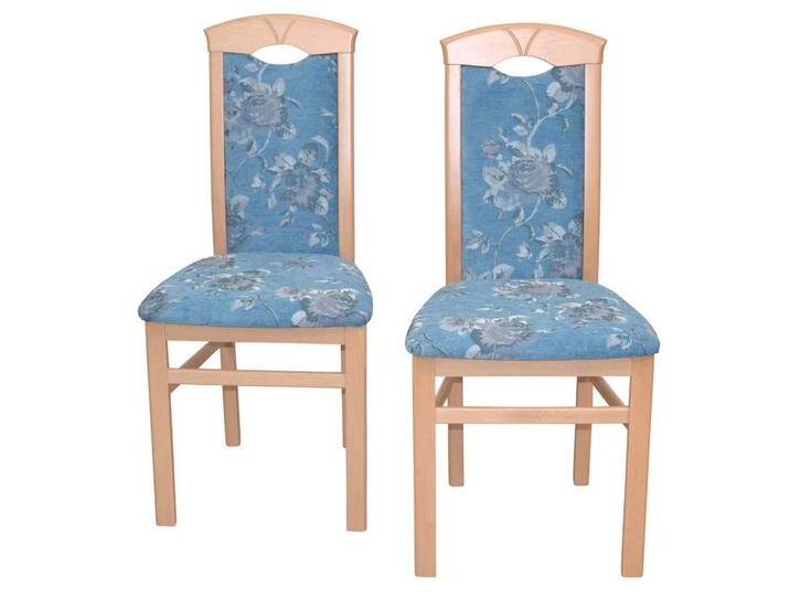 Polsterstuhl Esszimmer modern mit Blumen Motiv Blau (2er Set) von Pharao24.de