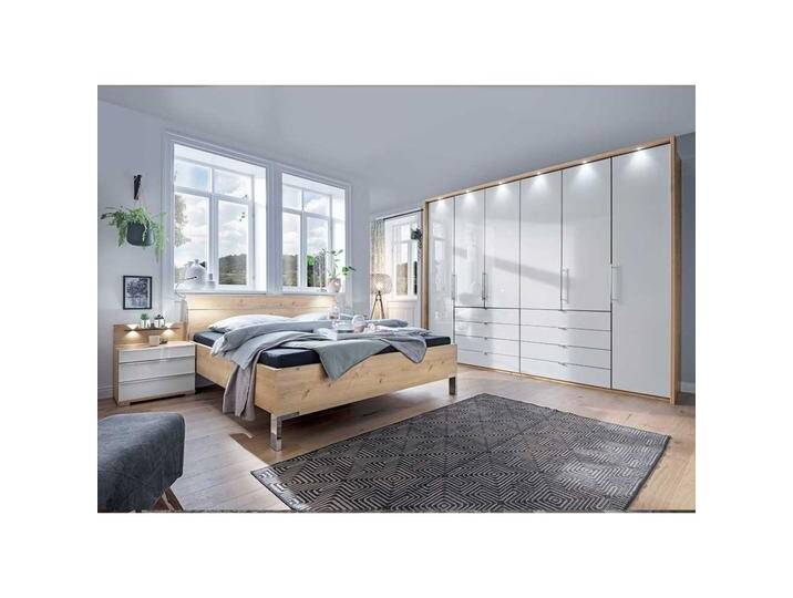 Premium Schlafzimmerset in Eiche Bianco und Weiß glasbeschichtet (vierteilig) von Pharao24.de