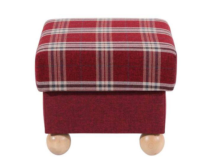 Quadratischer Hocker in Rot mit Karomuster Vierfußgestell aus Holz von Pharao24.de