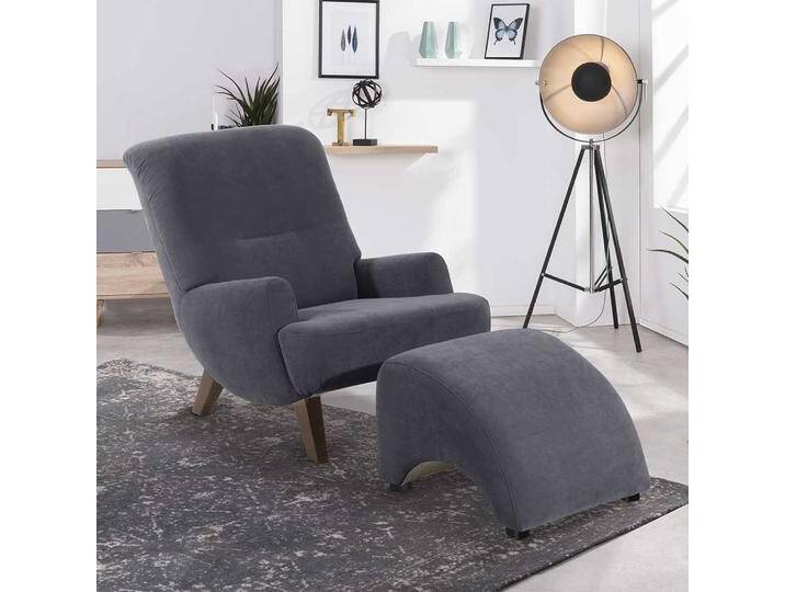 Relaxsessel Anthrazit Velour in modernem Design Rücken echt bezogen von Pharao24.de