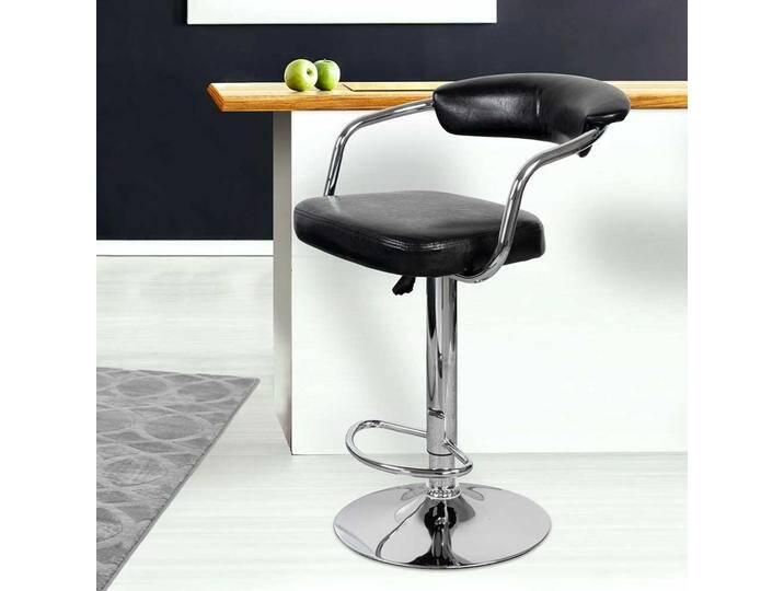 Retro Barhocker in Schwarz Kunstleder Armlehnen (2er Set) von Pharao24.de