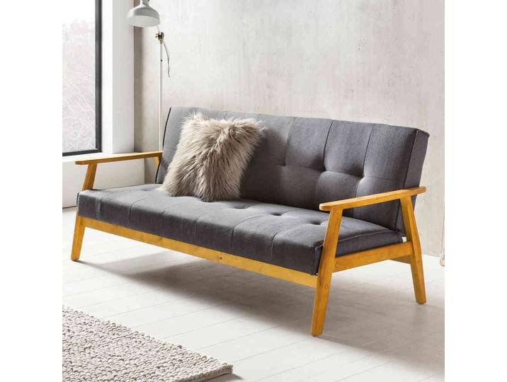 Retro Couch in Dunkelgrau Webstoff Schlaffunktion von Pharao24.de