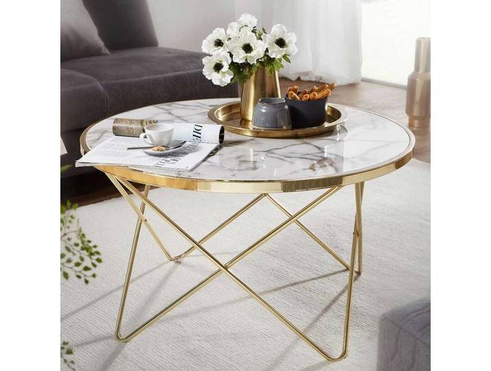 Retro Couchtisch in Goldfarben und Marmor Optik rund von Pharao24.de