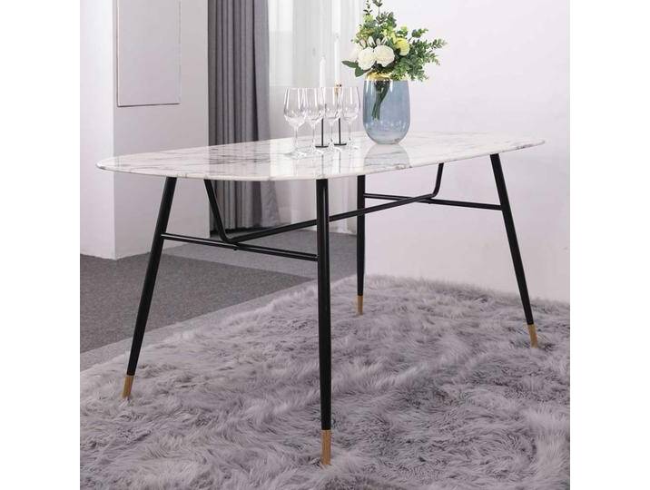 Retro Esszimmertisch Marmoroptik Glasplatte Metallgestell von Pharao24.de