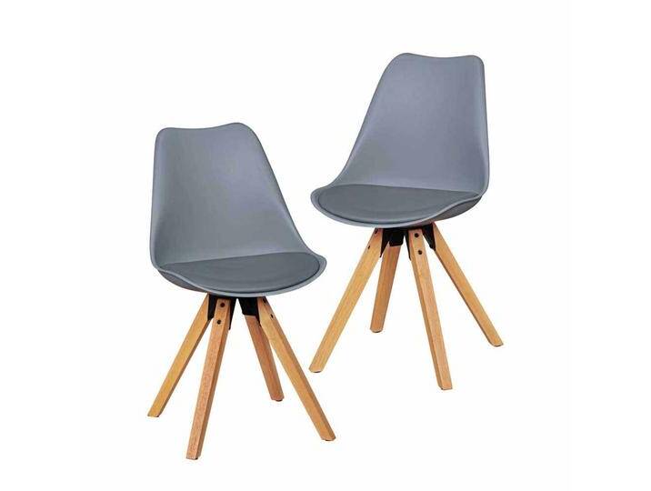 Retro Schalenstuhl in Grau Holzbeine (2er Set) von Pharao24.de