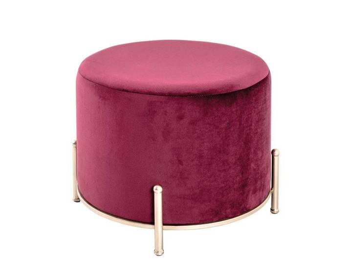 Retro Sitzhocker in Dunkelrot Samt Vierfußgestell aus Metall von Pharao24.de