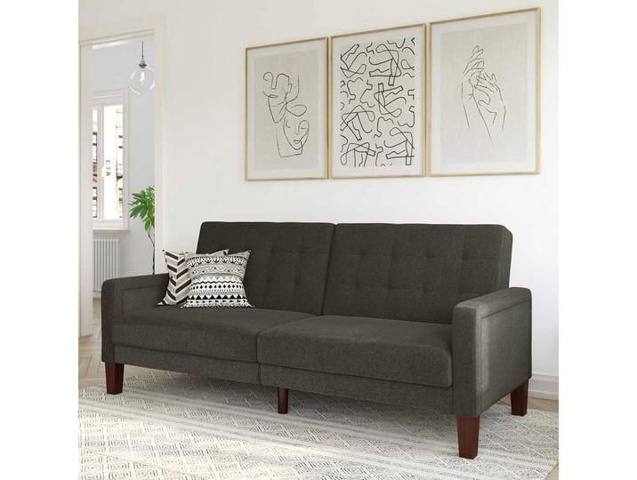Retro Stil Schlafsofa in Grau Stoff Rücken Klappmechanik Retro Stil Schlafsofa in Grau Stoff Rücken Klappmechanik von Pharao24.de