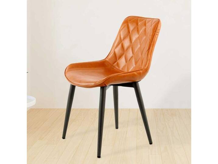 Retrostil Polsterstuhl in Orange Kunstleder Metallgestell in Schwarz (2er Set) von Pharao24.de
