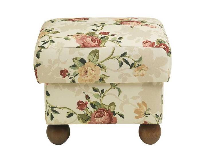 Rosenmuster Polsterhocker in Cremeweiß Bunt Flachgewebe 54 cm breit von Pharao24.de