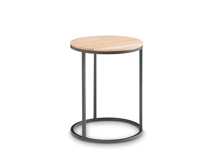 Runder Beitisch aus Eiche Massivholz Metallgestell in Schwarz von Pharao24.de