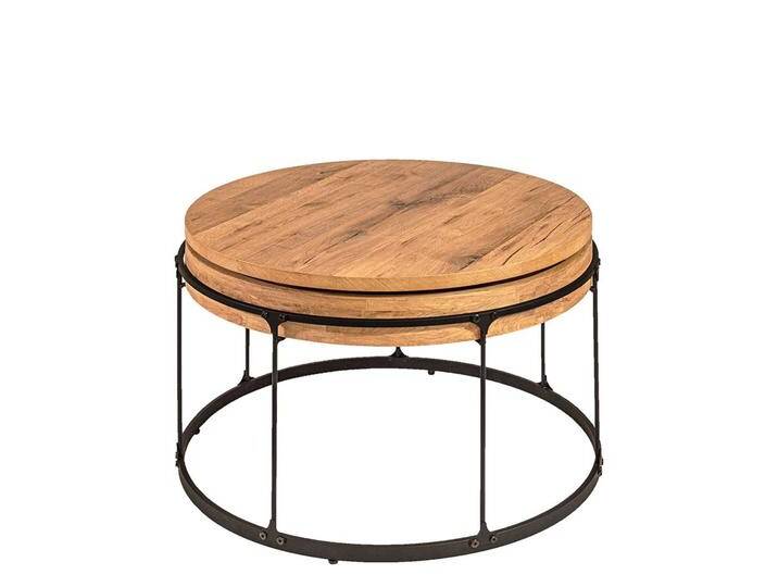 Runder Couchtisch aus Wildeiche Massivholz und Stahl Made in Germany von Pharao24.de