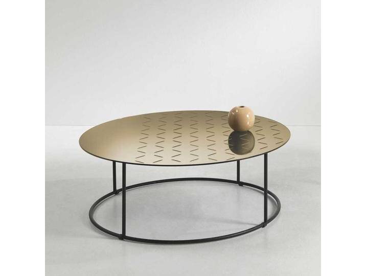 Runder Couchtisch mit Spiegelglasplatte Metall Ringgestell von Pharao24.de