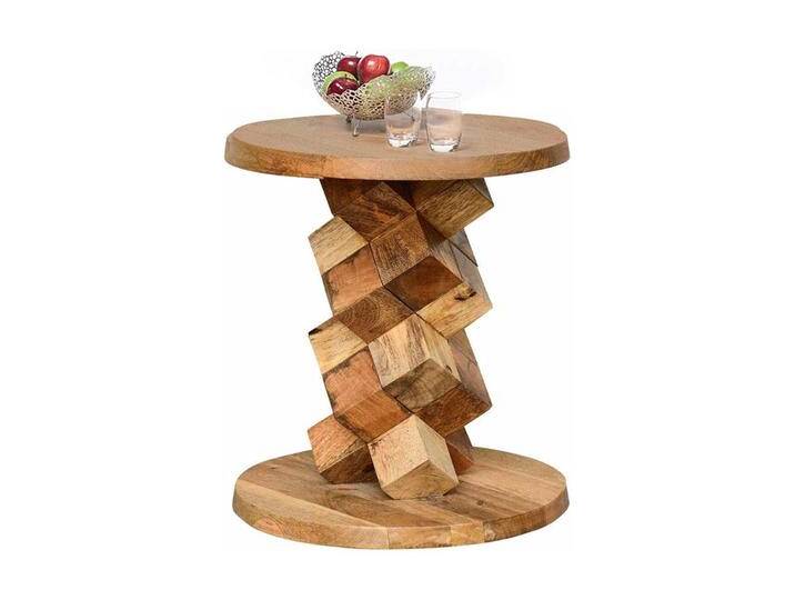 Runder Designtisch im rustikalen Landhausstil Mangobaum Massivholz von Pharao24.de