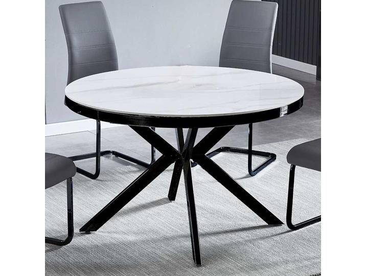 Runder Esszimmer Tisch in Marmor Optik Weiß Sinterstein Platte von Pharao24.de