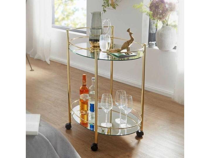 Runder Servierwagen in Goldfarben Spiegelglas-Platte von Pharao24.de