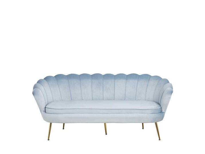 Samt Dreisitzer Sofa in Hellgrau und Gold in Muschelform von Pharao24.de
