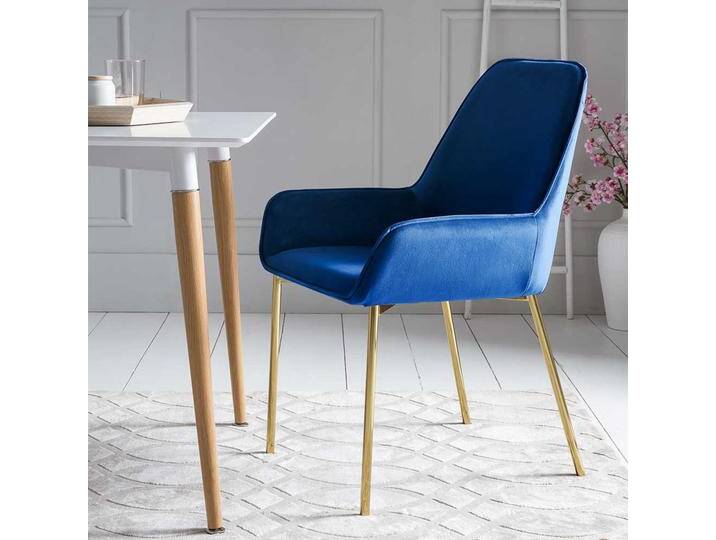 Samt Esstisch Stühle in Blau Metallgestell in Goldfarben (2er Set) von Pharao24.de