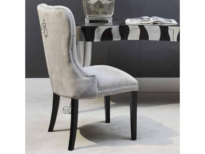 Samt Esszimmerstuhl in Hellgrau und Schwarz Massivholz Chesterfield Look von Pharao24.de