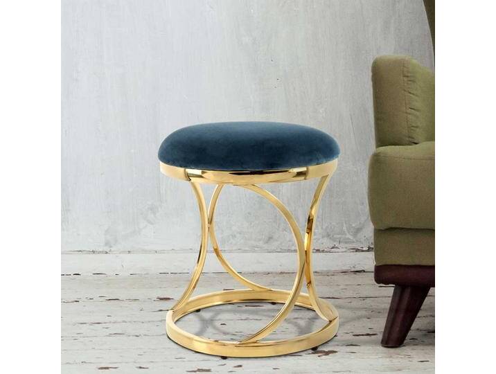 Samt Hocker in Blau Ringgestell in Goldfarben von Pharao24.de