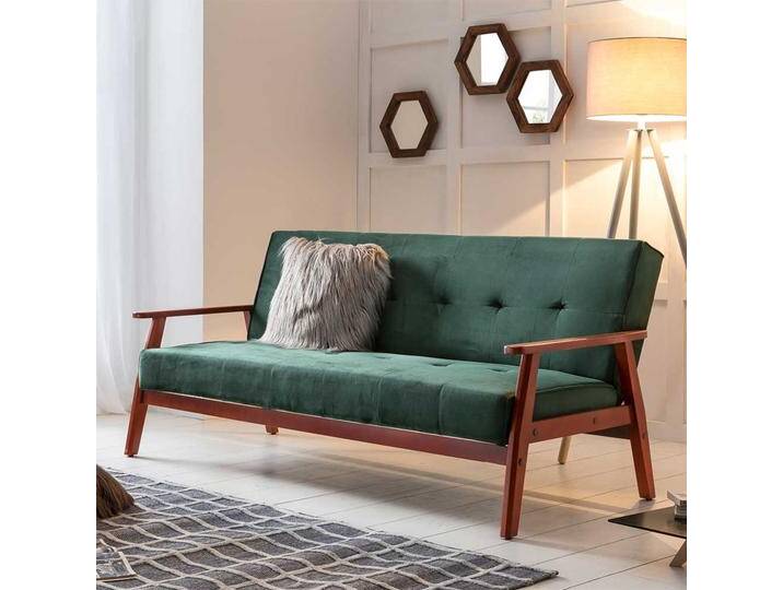 Samt Sofa in Dunkelgrün Schlaffunktion von Pharao24.de
