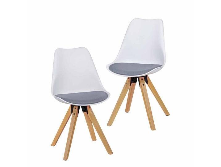 Schalenstuhl Set in Weiß Grau Holz Gestell (2er Set) von Pharao24.de