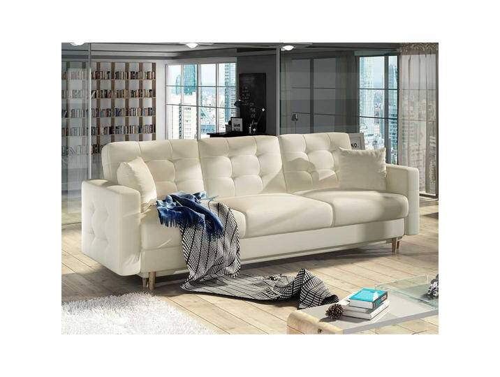Schlafsofa Sofa Bett in Cremeweiß aus Kunstleder von Pharao24.de