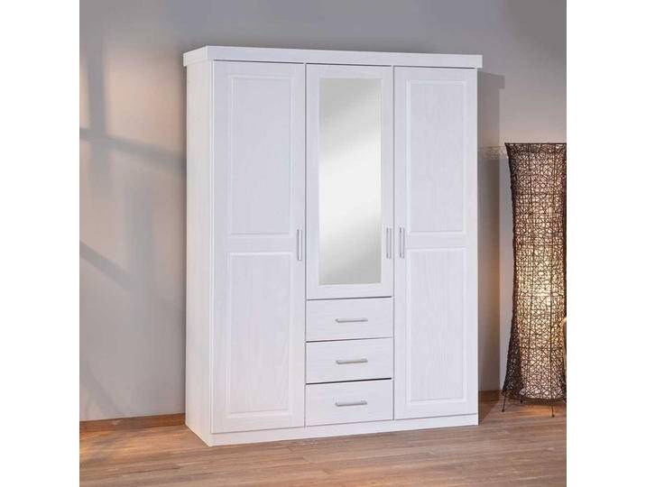 Schlafzimmer Kleiderschrank in Weiß Kiefer massiv einer Spiegeltür Schlafzimmer Kleiderschrank in Weiß Kiefer massiv einer Spiegeltür von Pharao24.de