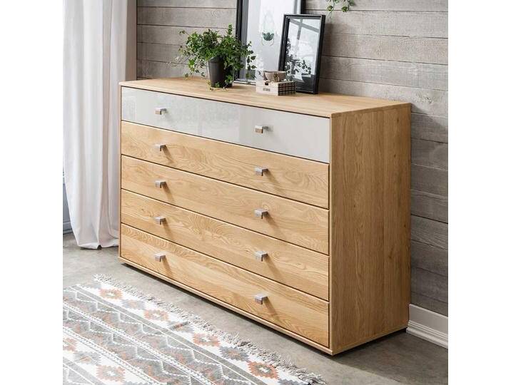 Schlafzimmer Kommode in Beige Glas beschichtet Eiche von Pharao24.de