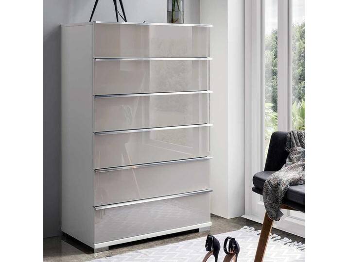 Schlafzimmer Kommode in Hellgrau mit Glas beschichtet 120 cm hoch von Pharao24.de