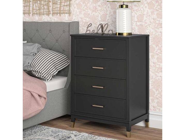 Schlafzimmer Schubladenkommode in Schwarz Goldfarben von Pharao24.de