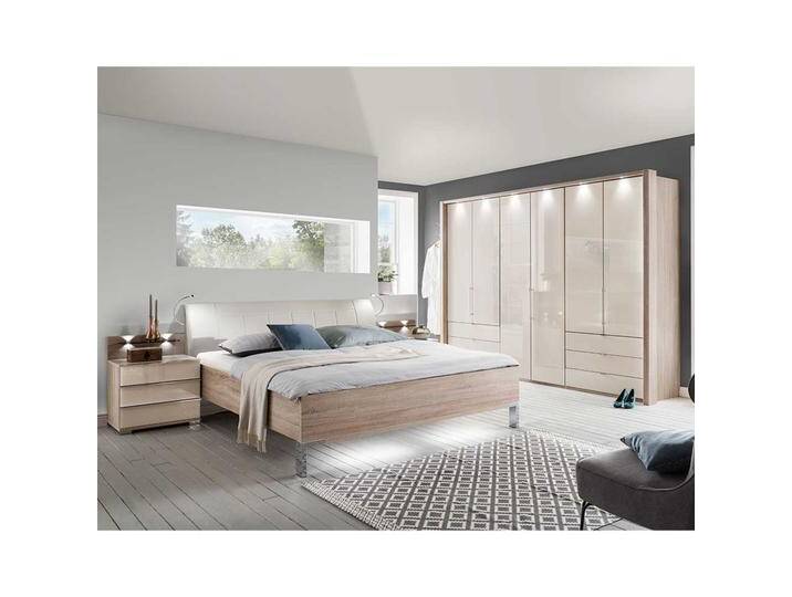 Schlafzimmer Set in Cremeweiß und Eiche Sägerau glasbeschichtet (vierteilig) von Pharao24.de