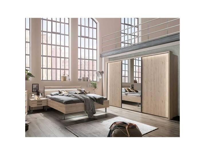 Schlafzimmer Set in Eichefarben und Dunkelgrau Made in Germany (vierteilig) von Pharao24.de
