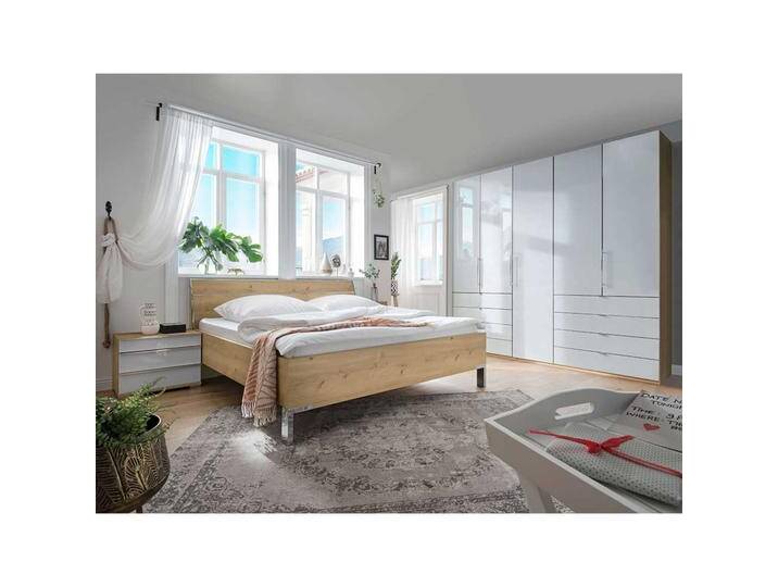 Schlafzimmer Set in Weiß mit Glas beschichtet Eiche Bianco (vierteilig) von Pharao24.de