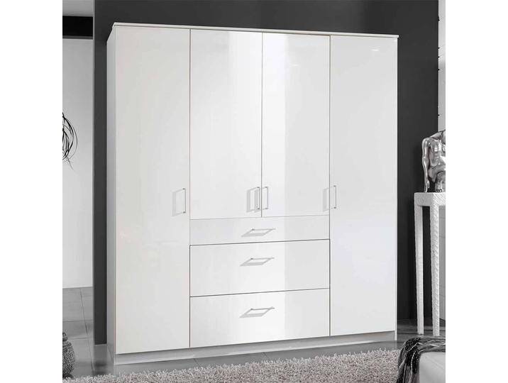 Schlafzimmerkleiderschrank Hochglanz in Weiß drei Schubladen und vier Türen von Pharao24.de