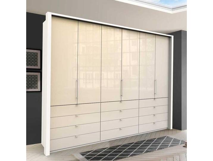 Schlafzimmerkleiderschrank in Creme Weiß Glas beschichtet Falttüren von Pharao24.de