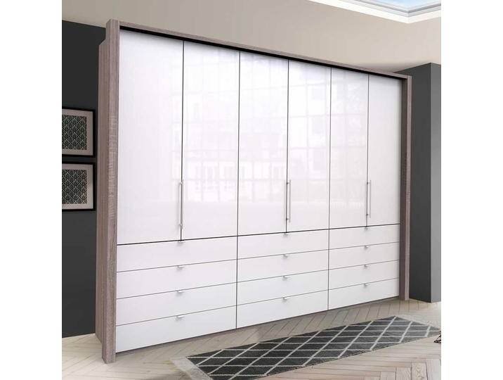 Schlafzimmerkleiderschrank mit Falttüren und Schubladen Weiß Eiche Trüffelfarben von Pharao24.de